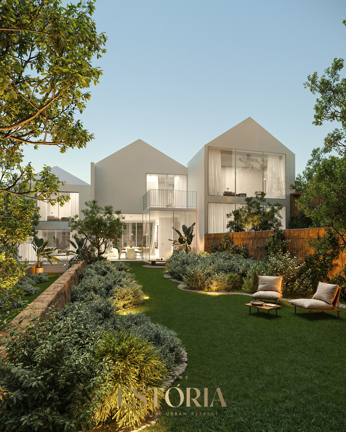 moradias e jardim